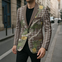 Aloha Puakenikeni Anthurium Pikake Lei Blazer Chocolate Hawaiian Palaka Pattern LT9 - Polynesian Pride