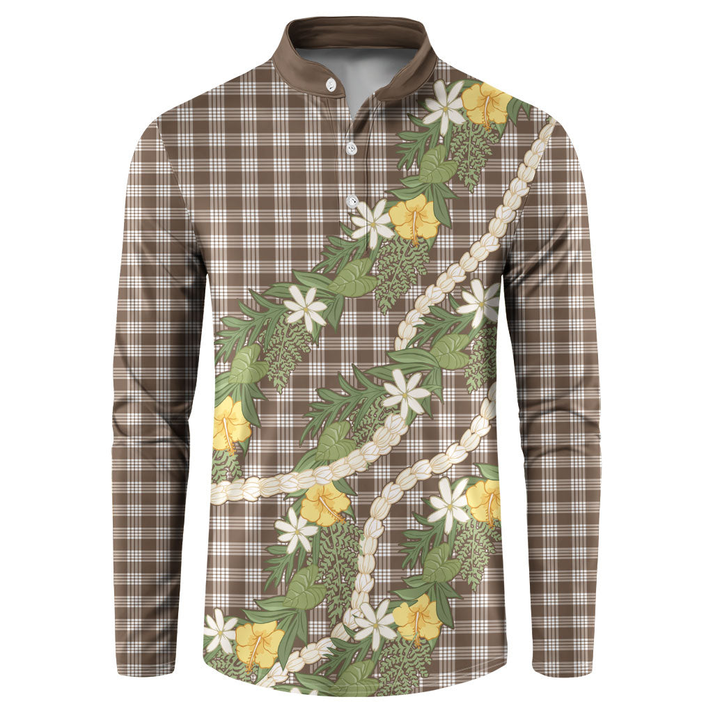 Aloha Puakenikeni Anthurium Pikake Lei Button Sweatshirt Chocolate Hawaiian Palaka Pattern LT9 Chocolate - Polynesian Pride