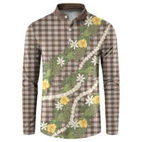 Aloha Puakenikeni Anthurium Pikake Lei Button Sweatshirt Chocolate Hawaiian Palaka Pattern LT9 Chocolate - Polynesian Pride