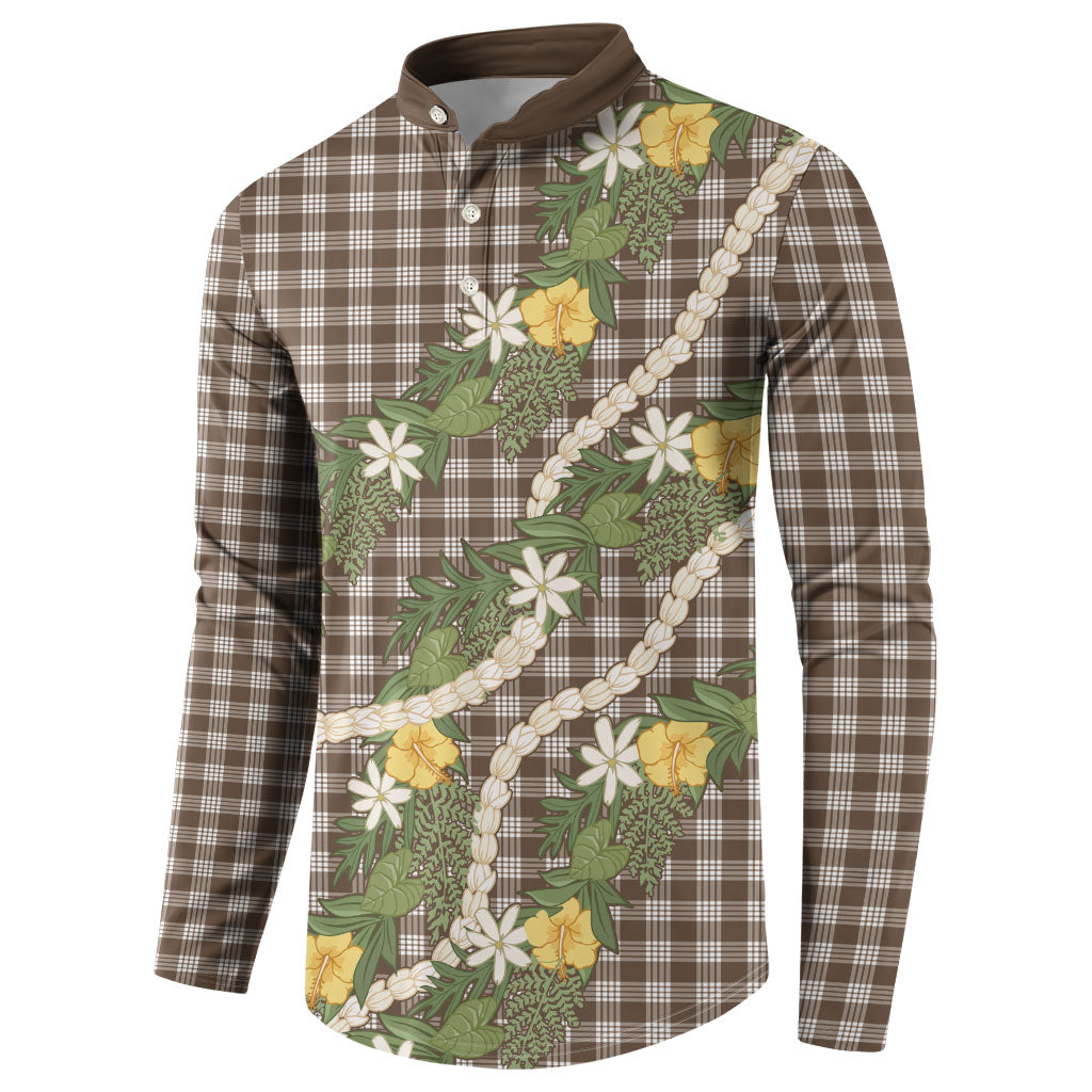 Aloha Puakenikeni Anthurium Pikake Lei Button Sweatshirt Chocolate Hawaiian Palaka Pattern LT9 - Polynesian Pride