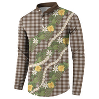 Aloha Puakenikeni Anthurium Pikake Lei Button Sweatshirt Chocolate Hawaiian Palaka Pattern LT9 - Polynesian Pride