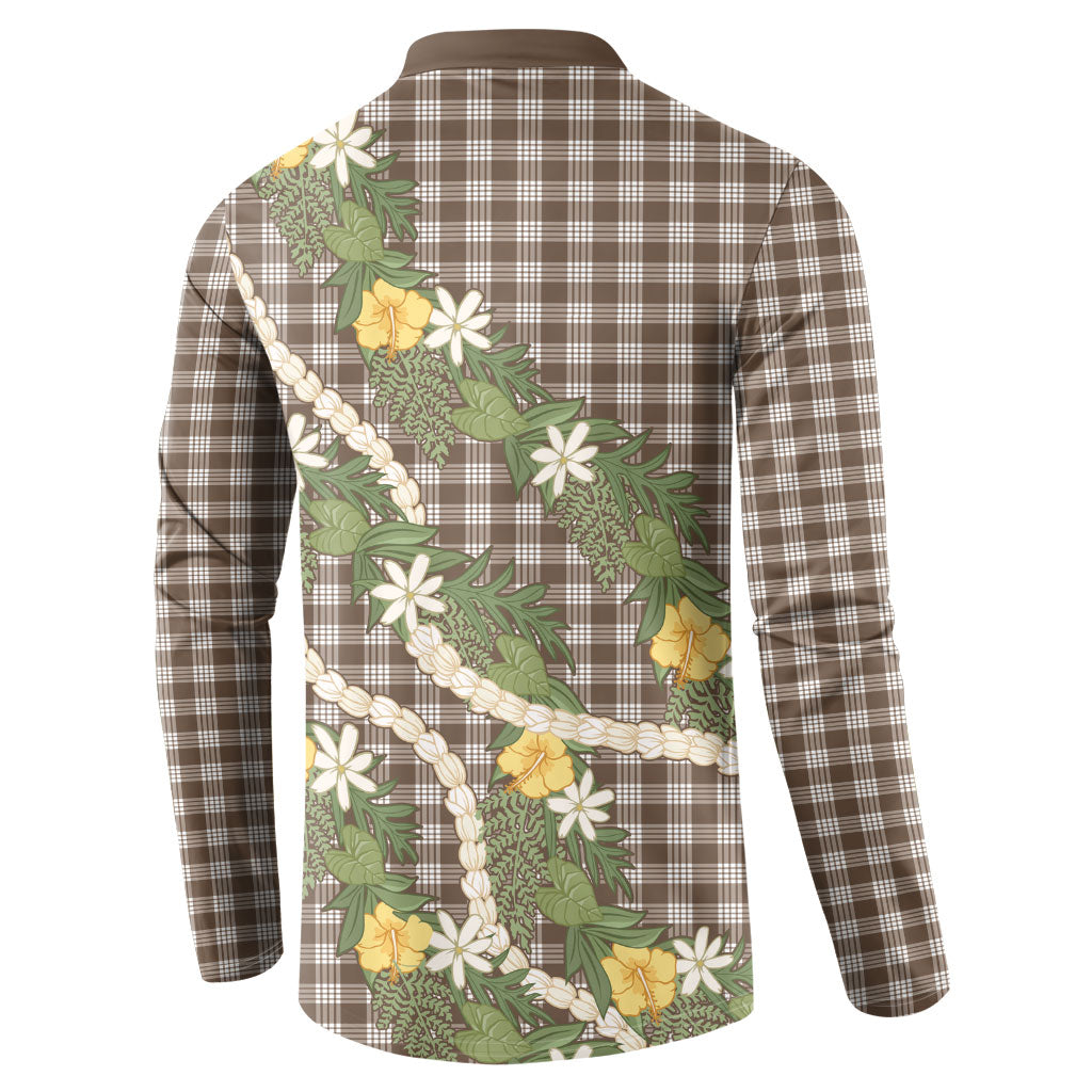 Aloha Puakenikeni Anthurium Pikake Lei Button Sweatshirt Chocolate Hawaiian Palaka Pattern LT9 - Polynesian Pride