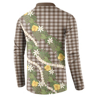 Aloha Puakenikeni Anthurium Pikake Lei Button Sweatshirt Chocolate Hawaiian Palaka Pattern LT9 - Polynesian Pride
