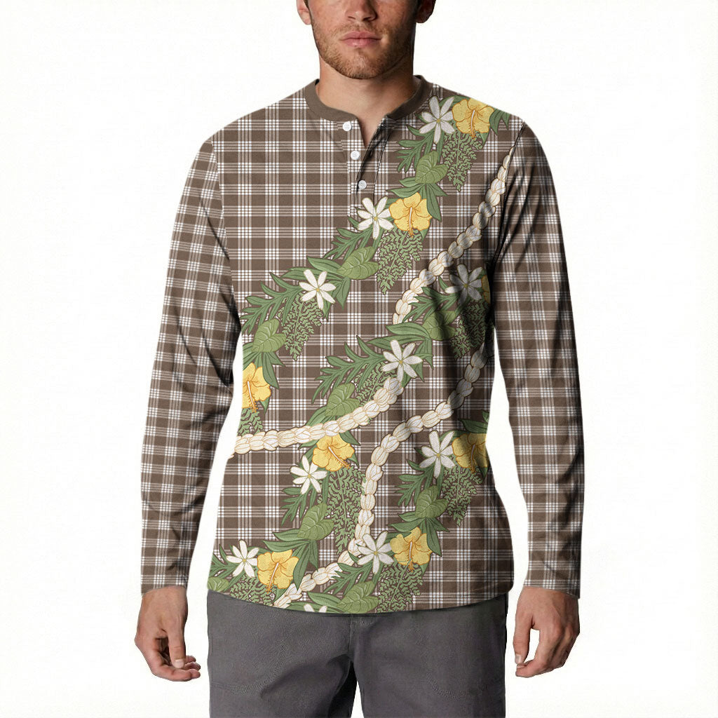 Aloha Puakenikeni Anthurium Pikake Lei Button Sweatshirt Chocolate Hawaiian Palaka Pattern LT9 - Polynesian Pride