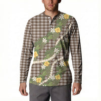 Aloha Puakenikeni Anthurium Pikake Lei Button Sweatshirt Chocolate Hawaiian Palaka Pattern LT9 - Polynesian Pride