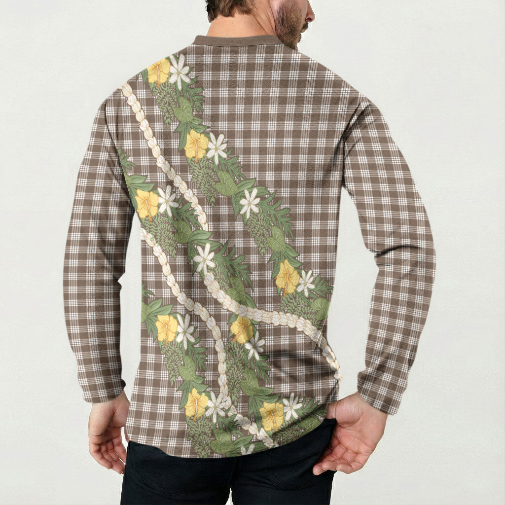 Aloha Puakenikeni Anthurium Pikake Lei Button Sweatshirt Chocolate Hawaiian Palaka Pattern LT9 - Polynesian Pride