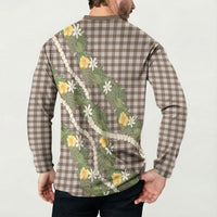 Aloha Puakenikeni Anthurium Pikake Lei Button Sweatshirt Chocolate Hawaiian Palaka Pattern LT9 - Polynesian Pride