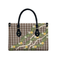 Aloha Puakenikeni Anthurium Pikake Lei Leather Bag Chocolate Hawaiian Palaka Pattern LT9 - Polynesian Pride