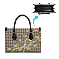 Aloha Puakenikeni Anthurium Pikake Lei Leather Bag Chocolate Hawaiian Palaka Pattern LT9 - Polynesian Pride