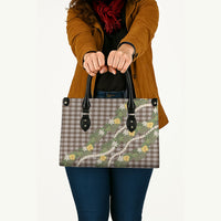 Aloha Puakenikeni Anthurium Pikake Lei Leather Bag Chocolate Hawaiian Palaka Pattern LT9 - Polynesian Pride