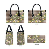 Aloha Puakenikeni Anthurium Pikake Lei Leather Bag Chocolate Hawaiian Palaka Pattern LT9 - Polynesian Pride