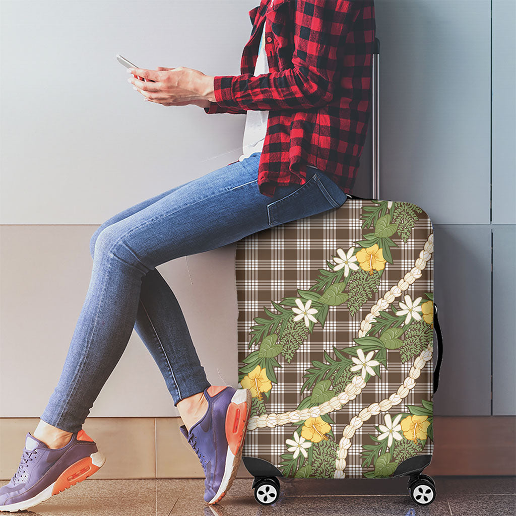 Aloha Puakenikeni Anthurium Pikake Lei Luggage Cover Chocolate Hawaiian Palaka Pattern LT9 - Polynesian Pride