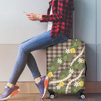 Aloha Puakenikeni Anthurium Pikake Lei Luggage Cover Chocolate Hawaiian Palaka Pattern LT9 - Polynesian Pride