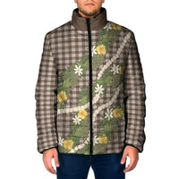 Aloha Puakenikeni Anthurium Pikake Lei Padded Jacket Chocolate Hawaiian Palaka Pattern LT9 Men Chocolate - Polynesian Pride
