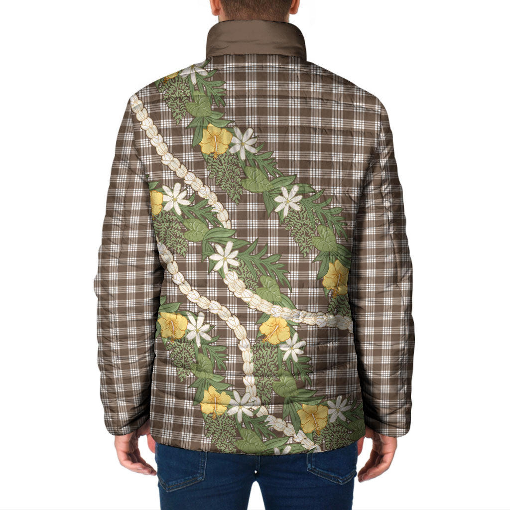Aloha Puakenikeni Anthurium Pikake Lei Padded Jacket Chocolate Hawaiian Palaka Pattern LT9 - Polynesian Pride