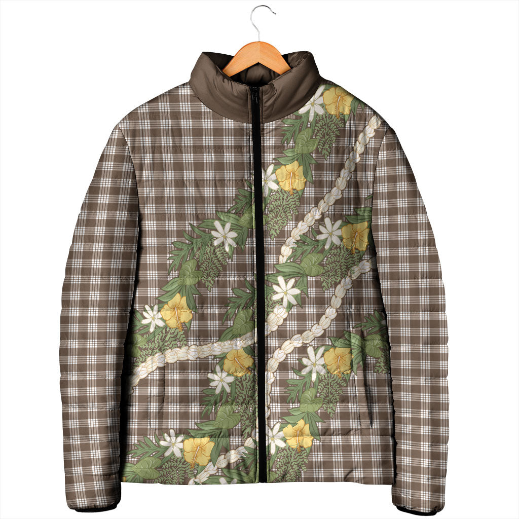 Aloha Puakenikeni Anthurium Pikake Lei Padded Jacket Chocolate Hawaiian Palaka Pattern LT9 - Polynesian Pride