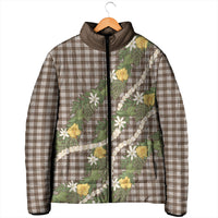 Aloha Puakenikeni Anthurium Pikake Lei Padded Jacket Chocolate Hawaiian Palaka Pattern LT9 - Polynesian Pride