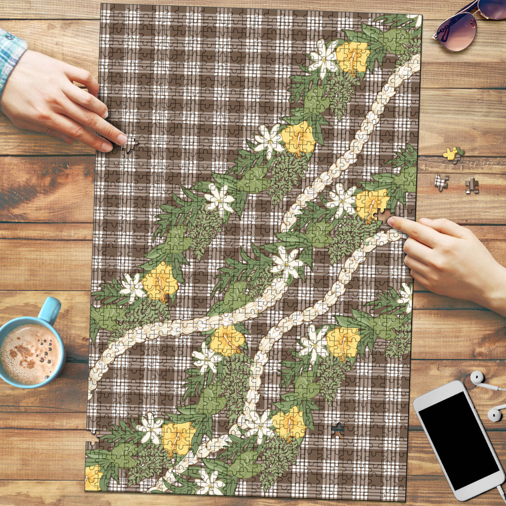 Aloha Puakenikeni Anthurium Pikake Lei Puzzle Chocolate Hawaiian Palaka Pattern LT9 Chocolate - Polynesian Pride