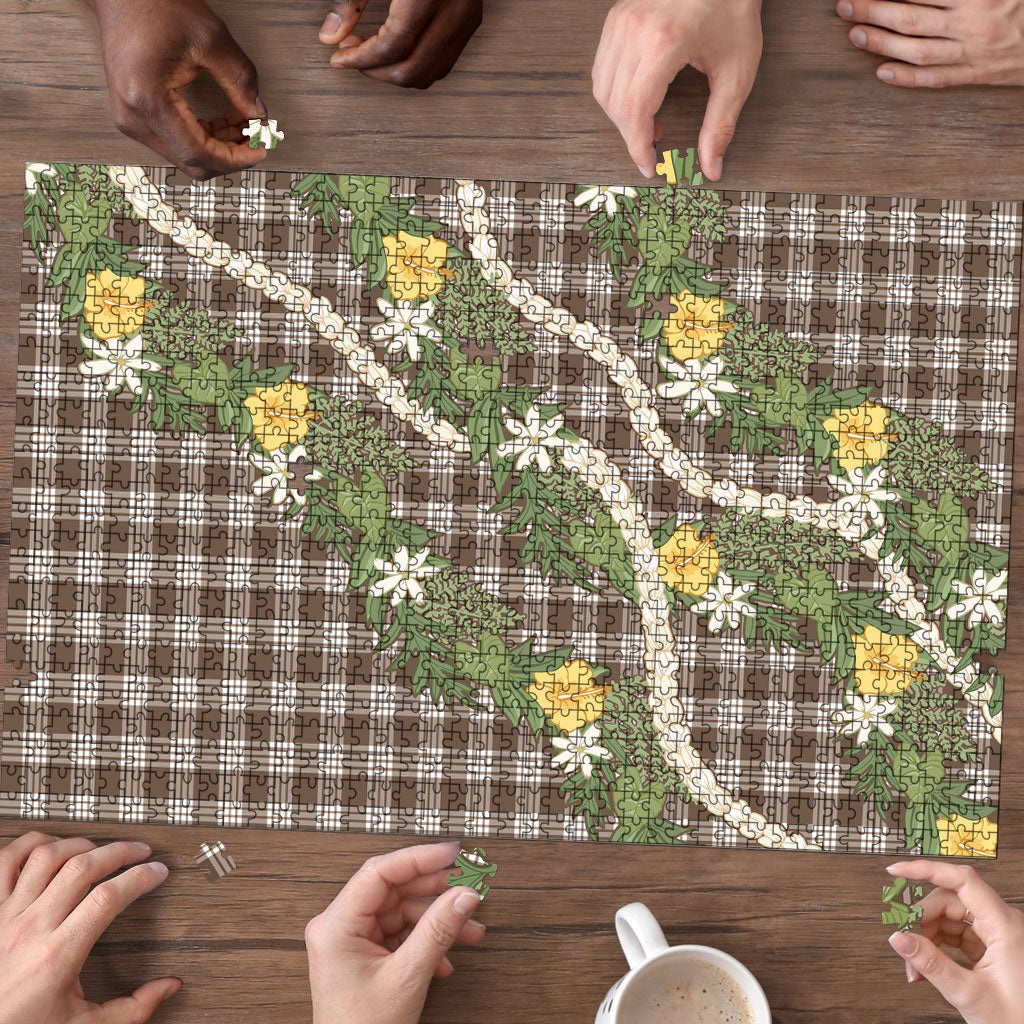 Aloha Puakenikeni Anthurium Pikake Lei Puzzle Chocolate Hawaiian Palaka Pattern LT9 - Polynesian Pride