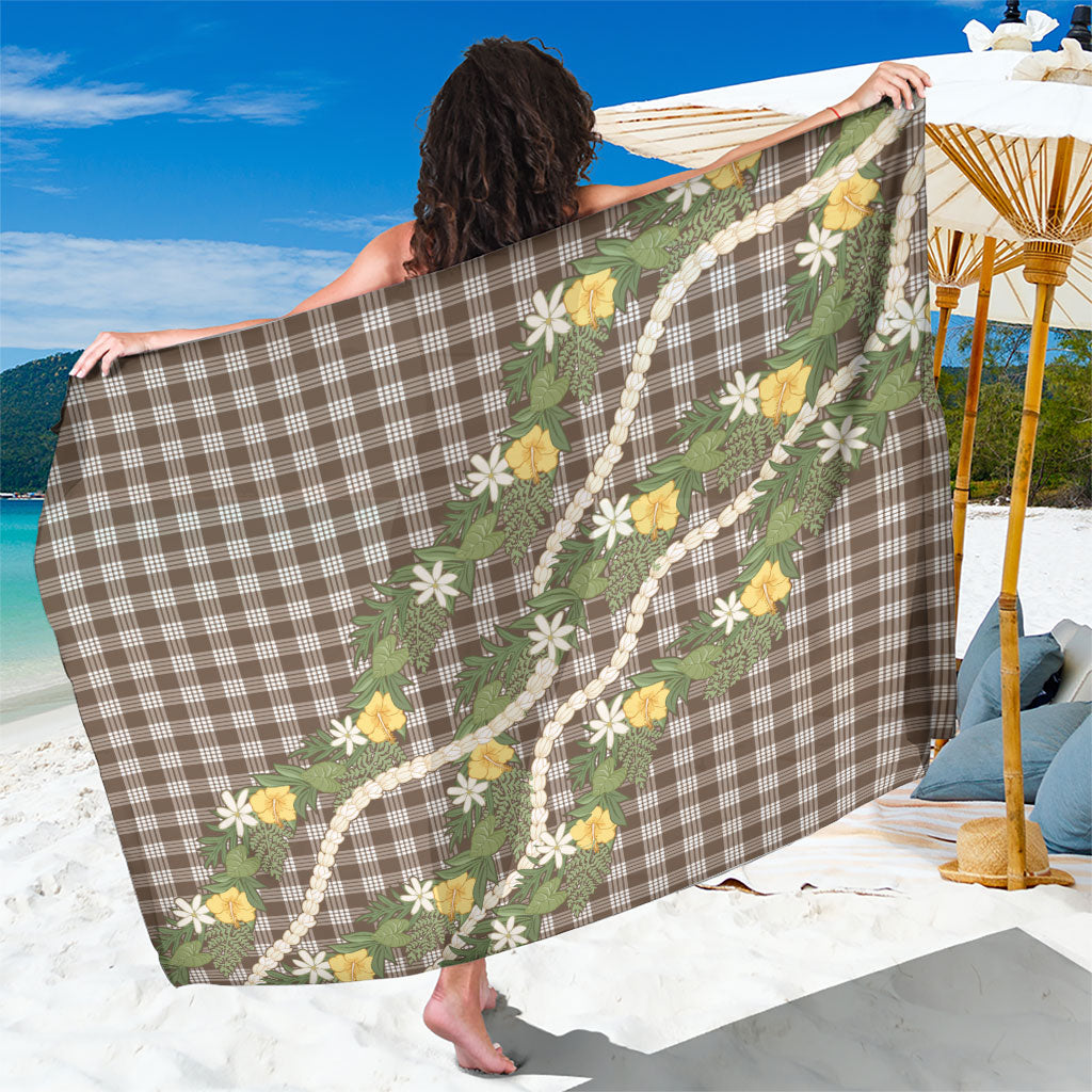 Aloha Puakenikeni Anthurium Pikake Lei Sarong Chocolate Hawaiian Palaka Pattern LT9 One Size 44 x 66 inches Chocolate - Polynesian Pride