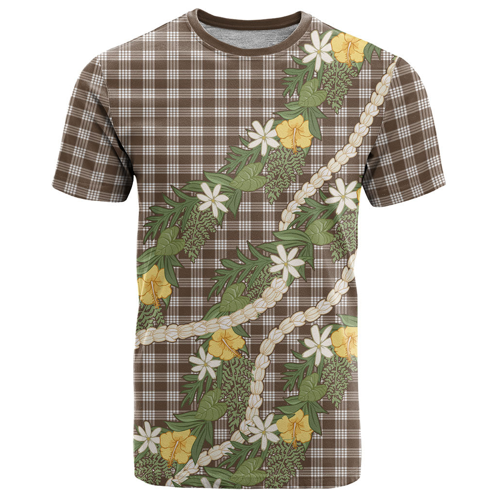 Aloha Puakenikeni Anthurium Pikake Lei T Shirt Chocolate Hawaiian Palaka Pattern LT9 Chocolate - Polynesian Pride