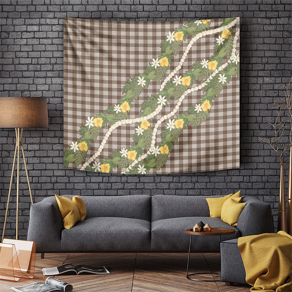 Aloha Puakenikeni Anthurium Pikake Lei Tapestry Chocolate Hawaiian Palaka Pattern LT9 Chocolate - Polynesian Pride