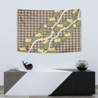 Aloha Puakenikeni Anthurium Pikake Lei Tapestry Chocolate Hawaiian Palaka Pattern LT9 - Polynesian Pride