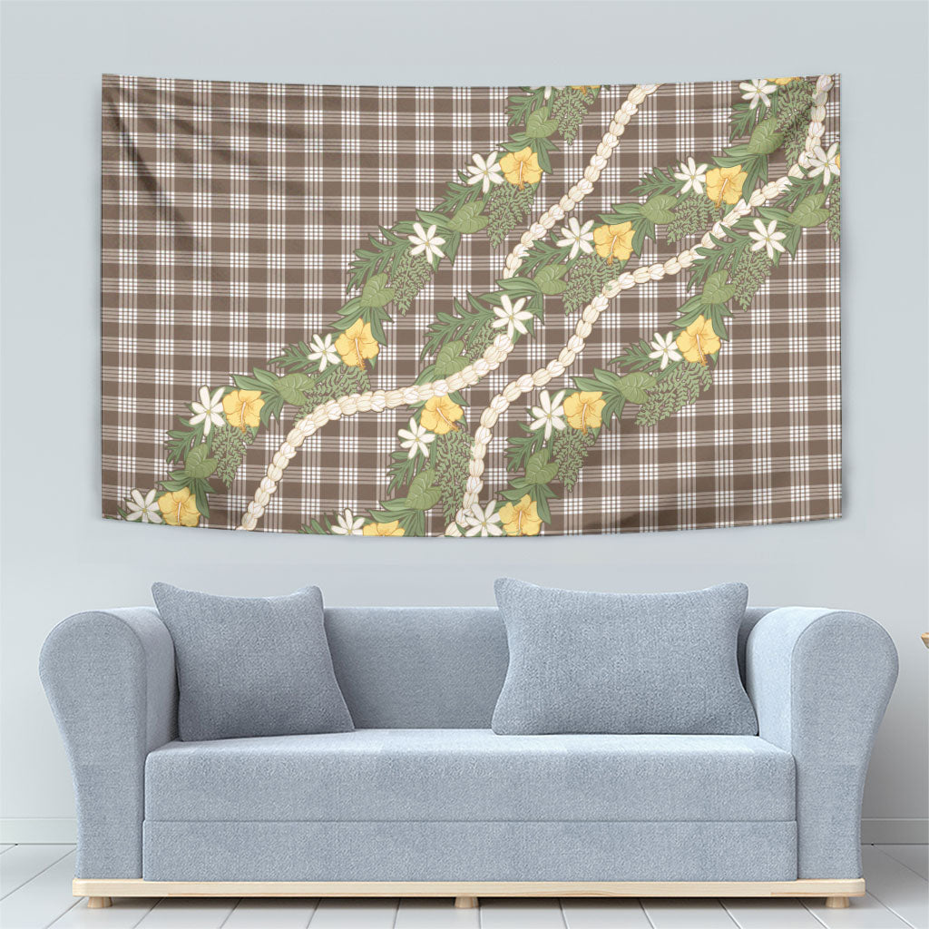 Aloha Puakenikeni Anthurium Pikake Lei Tapestry Chocolate Hawaiian Palaka Pattern LT9 - Polynesian Pride