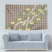 Aloha Puakenikeni Anthurium Pikake Lei Tapestry Chocolate Hawaiian Palaka Pattern LT9 - Polynesian Pride