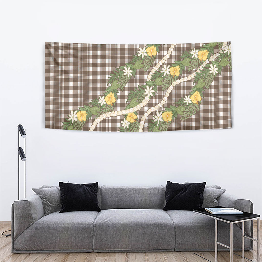 Aloha Puakenikeni Anthurium Pikake Lei Tapestry Chocolate Hawaiian Palaka Pattern LT9 - Polynesian Pride