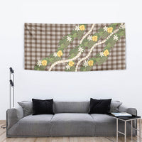 Aloha Puakenikeni Anthurium Pikake Lei Tapestry Chocolate Hawaiian Palaka Pattern LT9 - Polynesian Pride