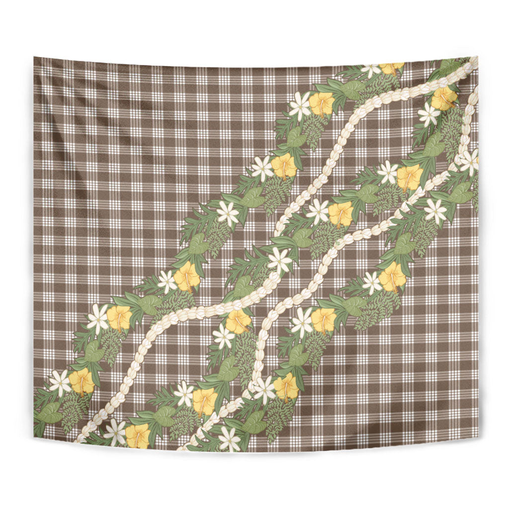 Aloha Puakenikeni Anthurium Pikake Lei Tapestry Chocolate Hawaiian Palaka Pattern LT9 - Polynesian Pride