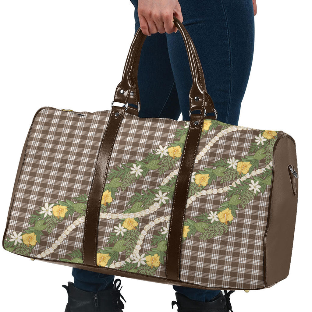 Aloha Puakenikeni Anthurium Pikake Lei Travel Bag Chocolate Hawaiian Palaka Pattern LT9 - Polynesian Pride