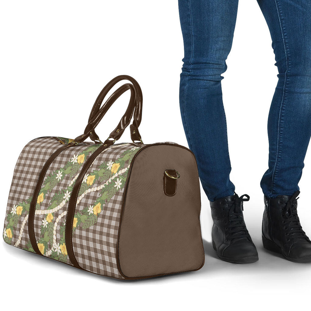 Aloha Puakenikeni Anthurium Pikake Lei Travel Bag Chocolate Hawaiian Palaka Pattern LT9 - Polynesian Pride