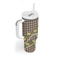 Aloha Puakenikeni Anthurium Pikake Lei Tumbler With Handle Chocolate Hawaiian Palaka Pattern LT9 - Polynesian Pride
