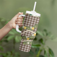 Aloha Puakenikeni Anthurium Pikake Lei Tumbler With Handle Chocolate Hawaiian Palaka Pattern LT9 - Polynesian Pride