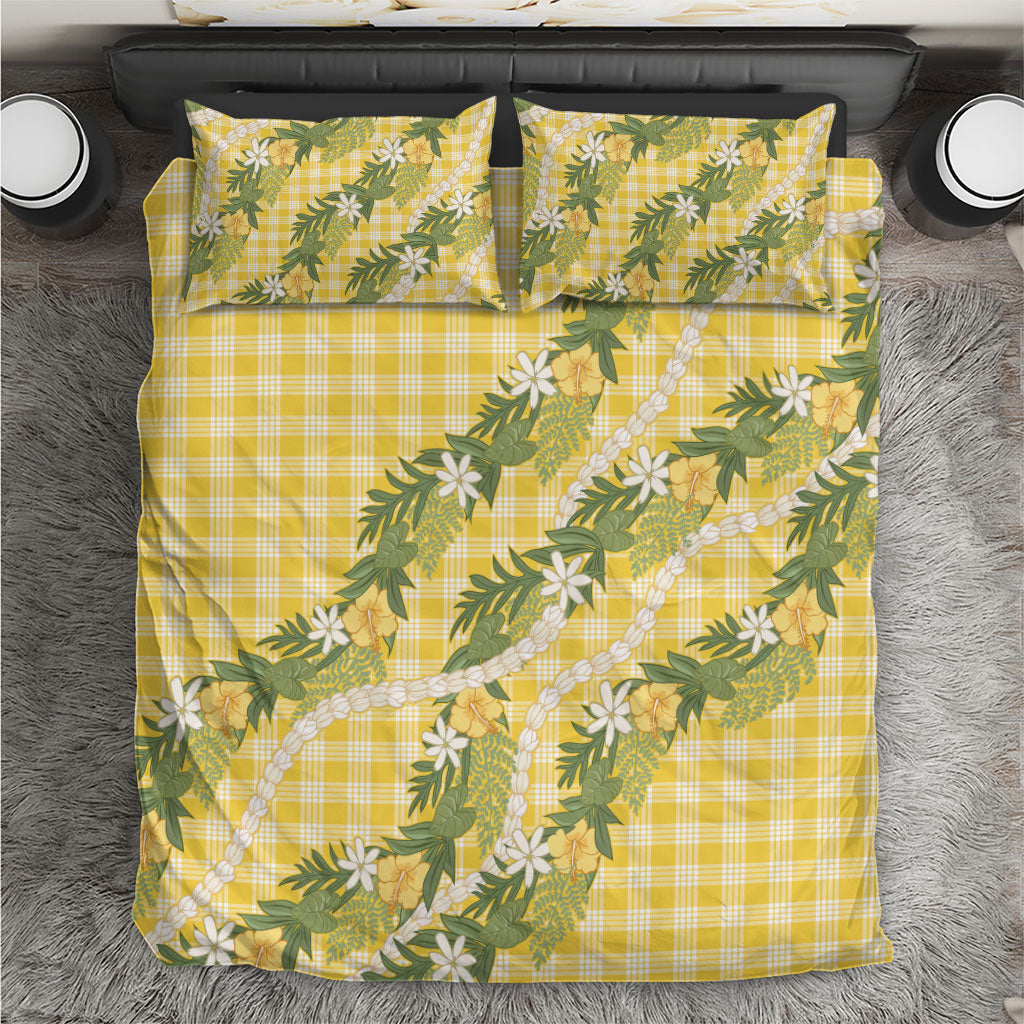 Aloha Puakenikeni Anthurium Pikake Lei Bedding Set Gold Hawaiian Palaka Pattern LT9 Gold - Polynesian Pride