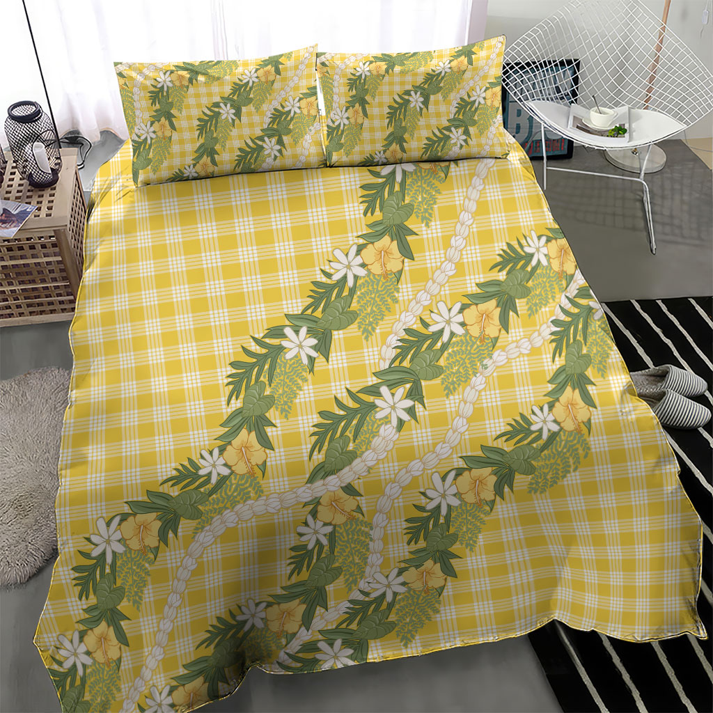 Aloha Puakenikeni Anthurium Pikake Lei Bedding Set Gold Hawaiian Palaka Pattern LT9 - Polynesian Pride