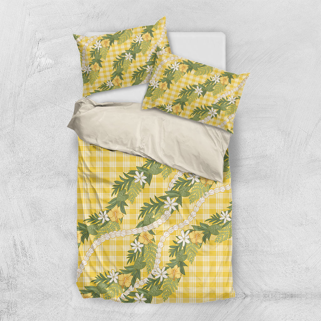 Aloha Puakenikeni Anthurium Pikake Lei Bedding Set Gold Hawaiian Palaka Pattern LT9 US Twin 172cm x 218cm Gold - Polynesian Pride