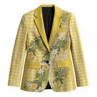 Aloha Puakenikeni Anthurium Pikake Lei Blazer Gold Hawaiian Palaka Pattern LT9 Unisex Gold - Polynesian Pride