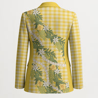 Aloha Puakenikeni Anthurium Pikake Lei Blazer Gold Hawaiian Palaka Pattern LT9 - Polynesian Pride