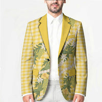 Aloha Puakenikeni Anthurium Pikake Lei Blazer Gold Hawaiian Palaka Pattern LT9 - Polynesian Pride