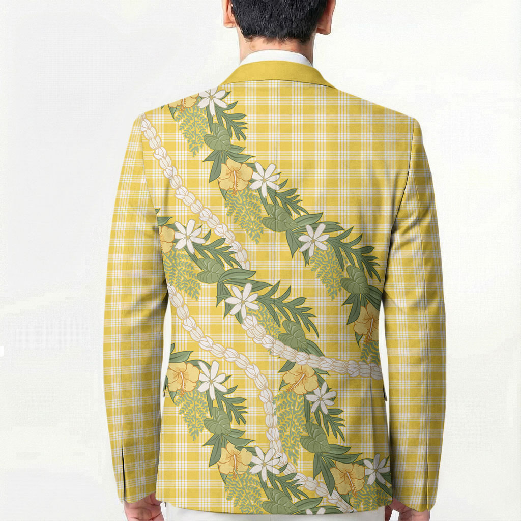Aloha Puakenikeni Anthurium Pikake Lei Blazer Gold Hawaiian Palaka Pattern LT9 - Polynesian Pride