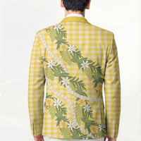 Aloha Puakenikeni Anthurium Pikake Lei Blazer Gold Hawaiian Palaka Pattern LT9 - Polynesian Pride