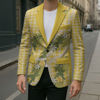 Aloha Puakenikeni Anthurium Pikake Lei Blazer Gold Hawaiian Palaka Pattern LT9 - Polynesian Pride