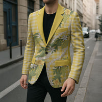 Aloha Puakenikeni Anthurium Pikake Lei Blazer Gold Hawaiian Palaka Pattern LT9 - Polynesian Pride