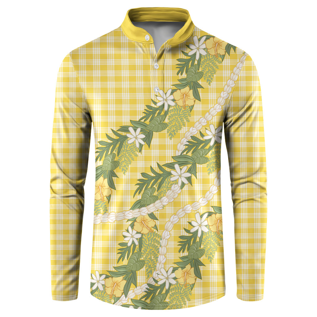Aloha Puakenikeni Anthurium Pikake Lei Button Sweatshirt Gold Hawaiian Palaka Pattern LT9 Gold - Polynesian Pride