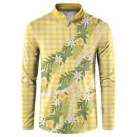 Aloha Puakenikeni Anthurium Pikake Lei Button Sweatshirt Gold Hawaiian Palaka Pattern LT9 Gold - Polynesian Pride