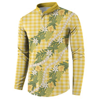 Aloha Puakenikeni Anthurium Pikake Lei Button Sweatshirt Gold Hawaiian Palaka Pattern LT9 - Polynesian Pride