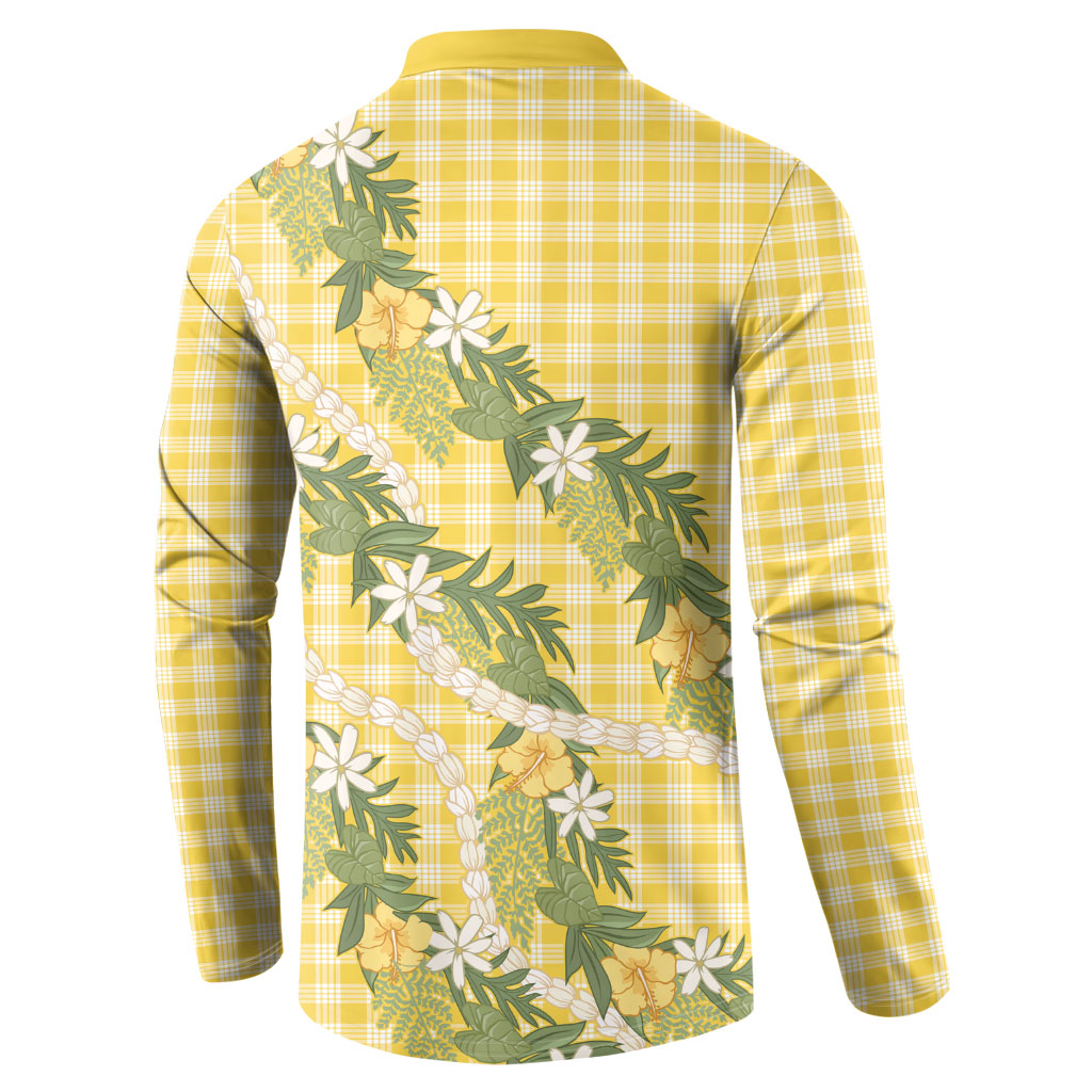 Aloha Puakenikeni Anthurium Pikake Lei Button Sweatshirt Gold Hawaiian Palaka Pattern LT9 - Polynesian Pride